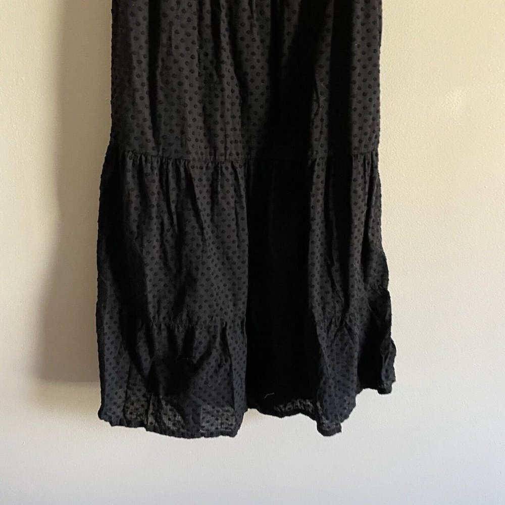 LOFT Women XXS Black Swiss Dot Sleeveless Tie Neck Tiered Midi Swing Dress - Picture 3 of 8